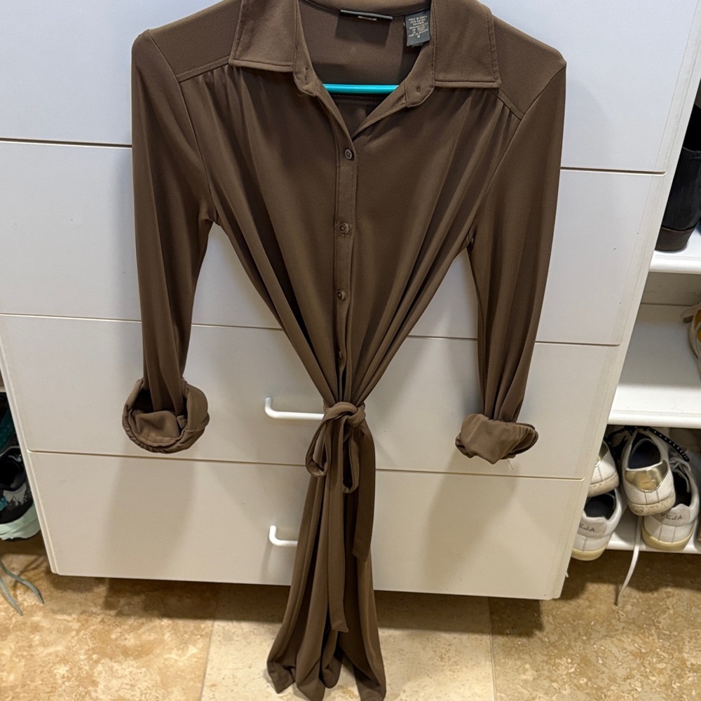 Banana Republic Brown Button-Up Tie-Front dress